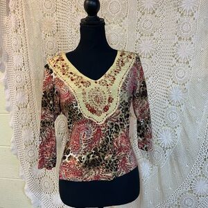 Paisley and Leopard Print Women's Top